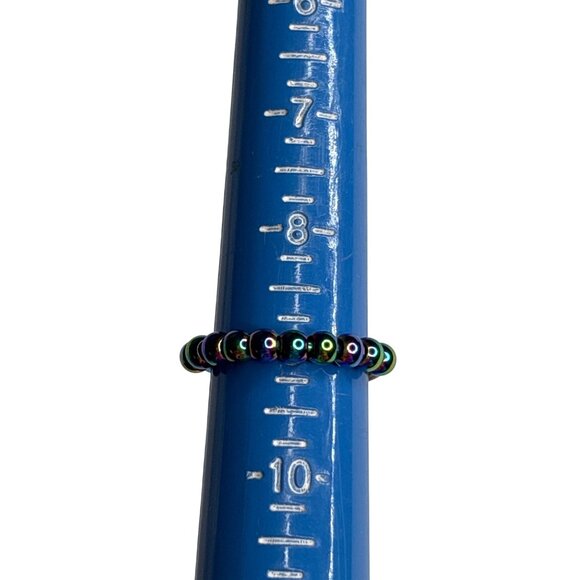 Iridescent Beaded Metal Ring Size 9 - Picture 1 of 3